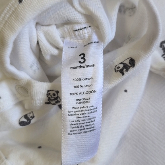 carter's panda bear cotton long sleeve bodysuit diaper shirt 3 months baby - Picture 4 of 5